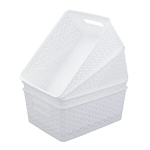 obstnny plastic storage baskets for organizing, white plastic basket bins, set of 4