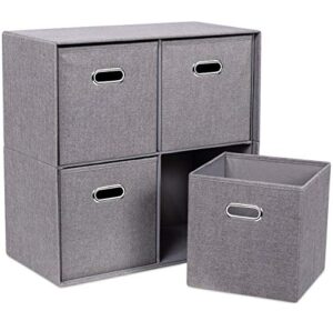 birdrock home grey linen cube organizer with 4 storage bins – collapsible fabric shelves and cubes