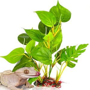 sungrow plastic anubias plant for crested gecko, 10 inches tall, 1pc, resin base for terrarium decorations, hiding spot for reptiles, amphibians, tank accessories & supplies