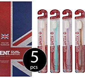 [KENT] CRYSTAL DUAL Regular Head Soft FIRM Action soft Toothbrush, Deep Cleaning for Sensitive Teeth & Gums for Adults - Easy Grip - Ergonomic Design (5 Rustic Color Variations)