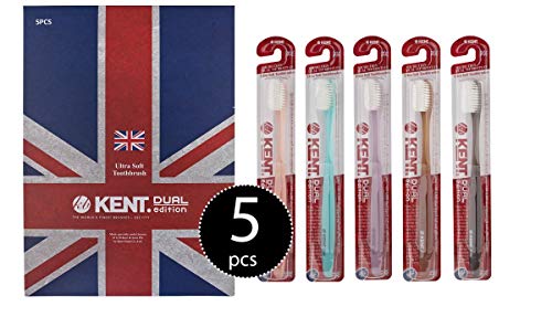 [KENT] CRYSTAL DUAL Regular Head Soft FIRM Action soft Toothbrush, Deep Cleaning for Sensitive Teeth & Gums for Adults - Easy Grip - Ergonomic Design (5 Rustic Color Variations)