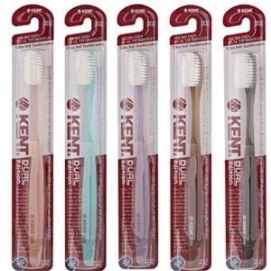 [KENT] CRYSTAL DUAL Regular Head Soft FIRM Action soft Toothbrush, Deep Cleaning for Sensitive Teeth & Gums for Adults - Easy Grip - Ergonomic Design (5 Rustic Color Variations)