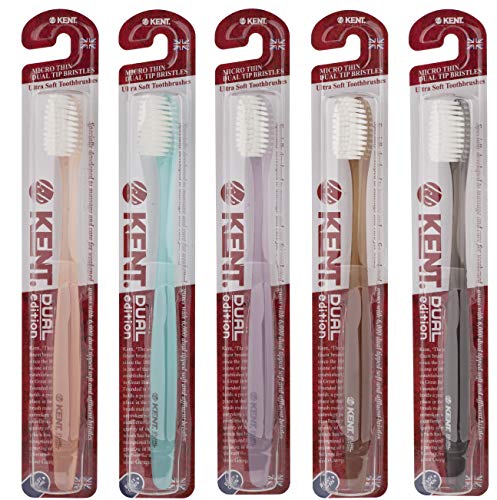 [KENT] CRYSTAL DUAL Regular Head Soft FIRM Action soft Toothbrush, Deep Cleaning for Sensitive Teeth & Gums for Adults - Easy Grip - Ergonomic Design (5 Rustic Color Variations)