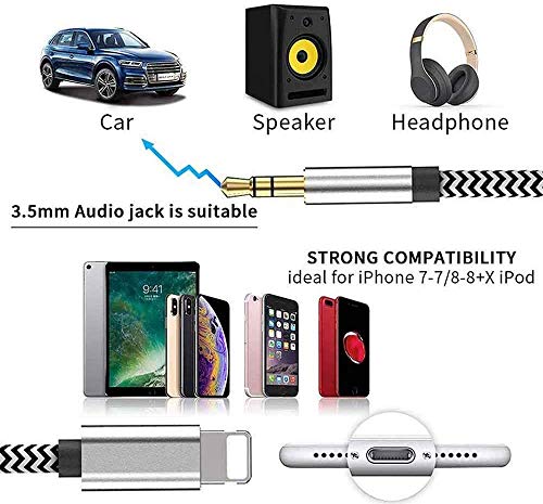 [Apple MFi Certified] AUX Cord for iPhone 13, Lightning to 3.5 mm Headphone Jack Adapter, 3.5mm to Lightning Adapter, Aux Adapter, Headphone Jack Adapter, Compatible for iPhone 12 11 XS XR X 7 7P 8 8P