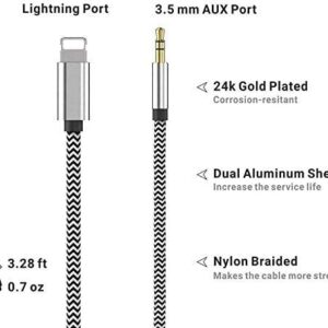 [Apple MFi Certified] AUX Cord for iPhone 13, Lightning to 3.5 mm Headphone Jack Adapter, 3.5mm to Lightning Adapter, Aux Adapter, Headphone Jack Adapter, Compatible for iPhone 12 11 XS XR X 7 7P 8 8P