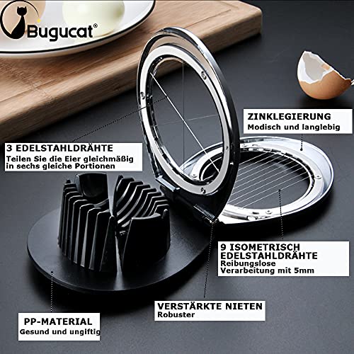 Bugucat Egg Cutter, Egg Wedger 304 Stainless Steel Wire Egg Slicer Splitter Chopper with 2 in 1 Disc Metal Shelf Wedges Kitchen Tool for Eggs,Salads, Sandwiches