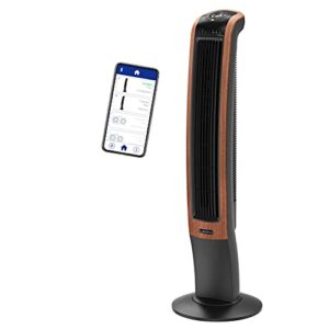lasko wind curve electric oscillating tower fan with bluetooth technology for indoor, bedroom and home office use, 42", woodgrain t42905