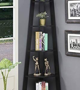 Convenience Concepts Newport 5 Tier Corner Bookcase, Black