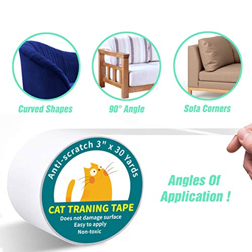 Karaseno Anti Cat Scratch Tape, 3 inches x 30 Yards Cat Training Tape, 100% Transparent Clear Double Sided Cat Scratch Deterrent Tape, Furniture Protector for Couch, Carpet, Doors, Pet & Kid Safe
