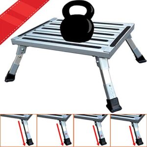 FLSEPAMB RV Step, Aluminum Folding Platform Step,RV Step Stool with Non-Slip Rubber Feet, Non-Slip Gripper Strips, Grip Handle, RV T Level, More Stable Supports Up to 1000 lbs