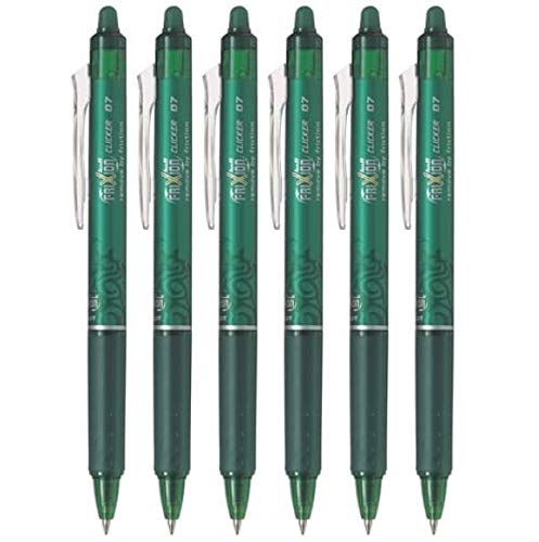 Pilot FriXion Ball Clicker Retractable Erasable Gel Pen, Fine Point, 0.7mm, Green Ink, 6 Count