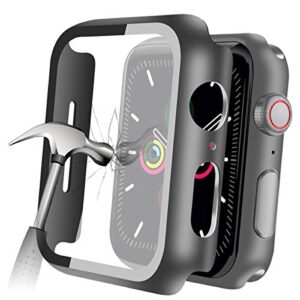 ymhml compatible with apple watch 38mm series 3/2/1 case with built-in tempered glass screen protector, thin guard bumper full coverage matte hard cover for iwatch accessories
