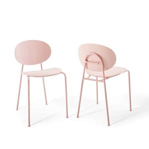 modway palette modern molded plastic accent dining chair in pink - set of 2 - comes fully assembled