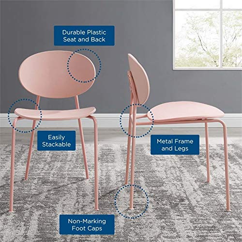 Modway Palette Modern Molded Plastic Accent Dining Chair in Pink - Set of 2 - Comes Fully Assembled