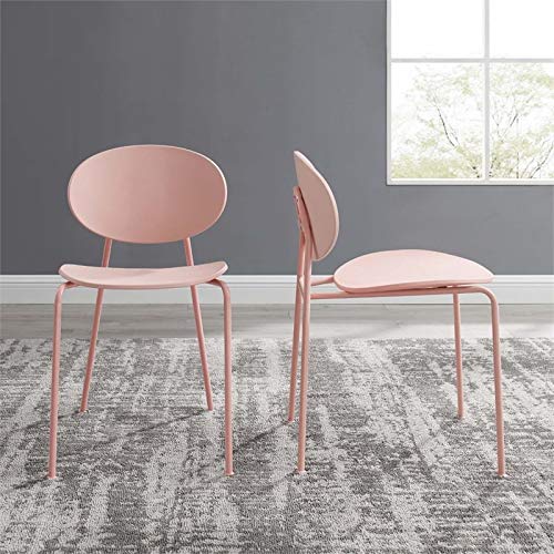 Modway Palette Modern Molded Plastic Accent Dining Chair in Pink - Set of 2 - Comes Fully Assembled