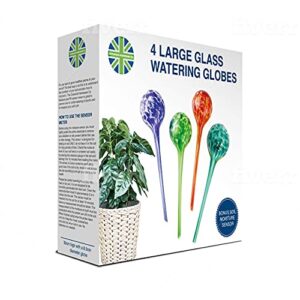 Cotswold Homeware Co Plant Watering Globes - Plant Watering Devices - Plant Watering Bulbs - Self Watering Spikes -Decorative Hand Blown Glass - Watering Bulbs - Free Moisture Meter 4 Large Size