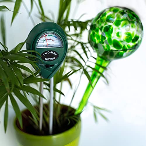 Cotswold Homeware Co Plant Watering Globes - Plant Watering Devices - Plant Watering Bulbs - Self Watering Spikes -Decorative Hand Blown Glass - Watering Bulbs - Free Moisture Meter 4 Large Size