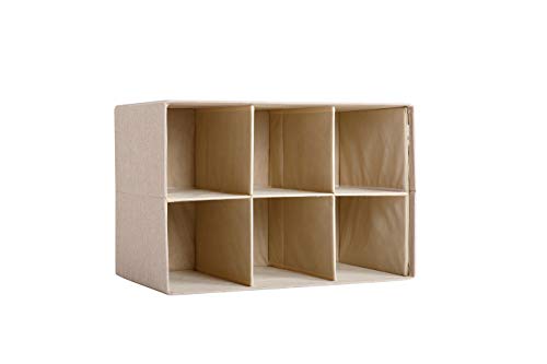 BIRDROCK HOME Cream Linen Cube Organizer Shelf with 6 Storage Bins – Strong Durable Foldable Shelf – Kid Toy Clothes Towels Cubby – Collapsible Bedroom Fabric Shelves and Cubes