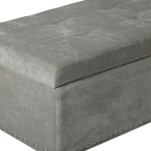 Homebeez Storage Ottoman Bench Tufted Foot Rest Stool with Nailhead Trim (Light Gray)