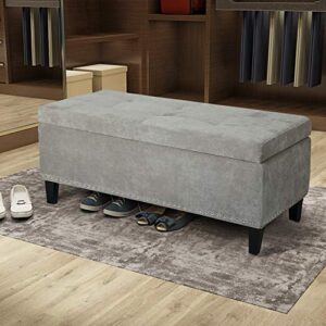 Homebeez Storage Ottoman Bench Tufted Foot Rest Stool with Nailhead Trim (Light Gray)