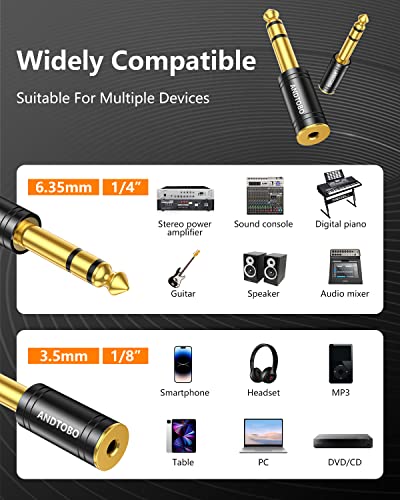 ANDTOBO 1/4''(6.35mm) Male to 1/8'' (3.5mm) Female Stereo Audio Jack Pure Copper Adapter for Headphone, Amp, 1 Pack-Black