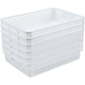really good stuff 6pk plastic desktop paper storage basket for classroom or home–14”x10” plastic mesh basket-secure papers crease-free–white