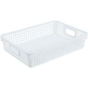 Really Good Stuff 6PK Plastic Desktop Paper Storage Basket for Classroom or Home–14”x10” Plastic Mesh Basket-Secure Papers Crease-Free–White