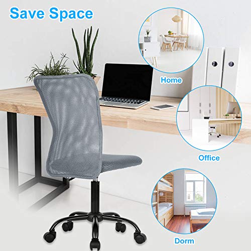 Simple Office Chair, Mesh Office Chair Armless Home Office Desk Chair Adjustable Computer Chair Task Rolling Swivel Chair for Working,Meeting,Reception Place, Grey