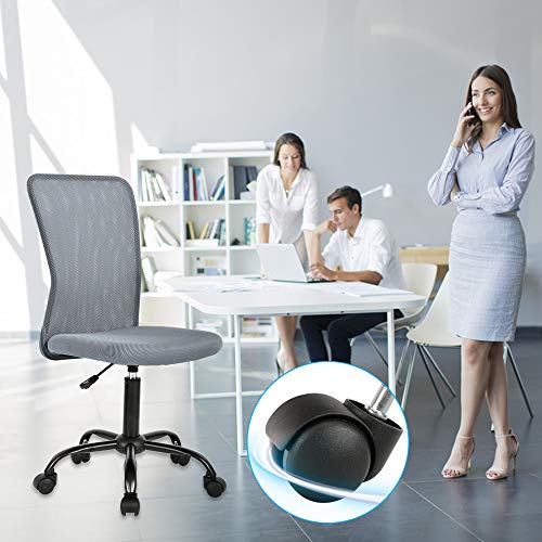 Simple Office Chair, Mesh Office Chair Armless Home Office Desk Chair Adjustable Computer Chair Task Rolling Swivel Chair for Working,Meeting,Reception Place, Grey