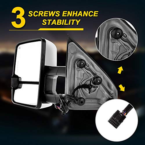 cciyu Tow Mirrors Car Mirrors Left Right Chrome Towing Mirrors Compatible with 2014-2018 for Chevy for GMC 1500 2015-2019 for Chevy for GMC 2500 HD 3500 HD with Power Heated Turn Signal Light