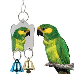 bird mirror toy parrot hanging anti-shatter mirror fun play toy with bells for parakeet cockatiel conure budgie lovebird cockatoo canary finch cage accessories