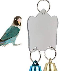 Bird Mirror Toy Parrot Hanging Anti-Shatter Mirror Fun Play Toy with Bells for Parakeet Cockatiel Conure Budgie Lovebird Cockatoo Canary Finch Cage Accessories