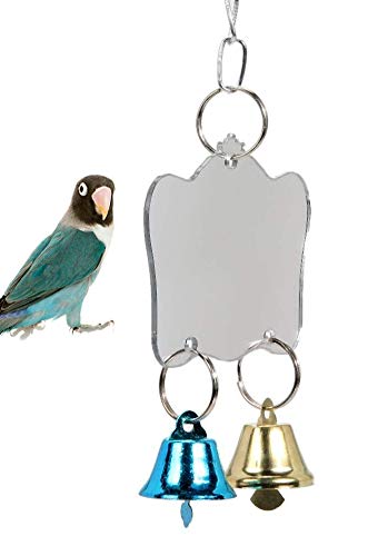 Bird Mirror Toy Parrot Hanging Anti-Shatter Mirror Fun Play Toy with Bells for Parakeet Cockatiel Conure Budgie Lovebird Cockatoo Canary Finch Cage Accessories