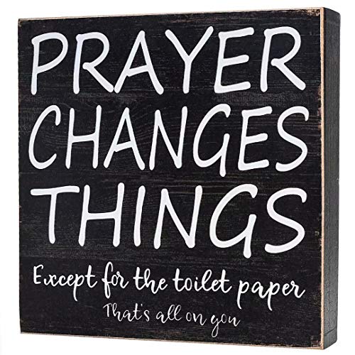 Yankario Farmhouse Bathroom Decor for Home, Rustic Bathroom Wall Decor Box Signs about 8" Square, Prayer Changes Things