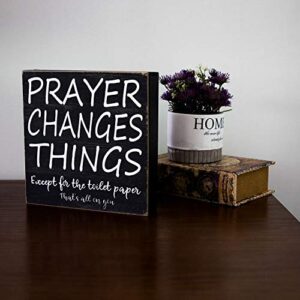 Yankario Farmhouse Bathroom Decor for Home, Rustic Bathroom Wall Decor Box Signs about 8" Square, Prayer Changes Things