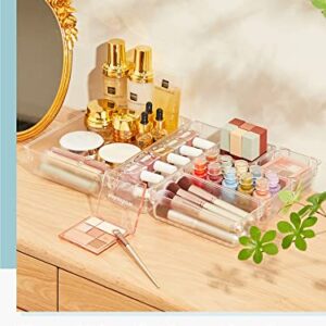 Kootek 21 Pcs Desk Drawer Organizer Set 4-Size Bathroom Drawer Tray Dividers Versatile Storage Bins Plastic Vanity Trays Organizers Divider Container for Dresser Makeup Kitchen Utensil Office