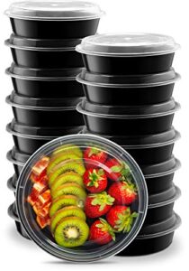 ez prepa 15 pack plastic meal prep containers - 22 oz round food storage containers with snap-on lids – bpa-free reusable lunch containers are freezer, microwave and top-shelf dishwasher safe