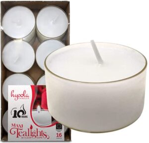 hyoola tea light candles - 16 pack - white jumbo unscented tealight candles - long burning - 10 hours