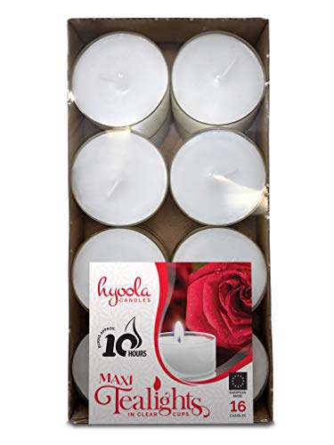 Hyoola Tea Light Candles - 16 Pack - White Jumbo Unscented Tealight Candles - Long Burning - 10 Hours