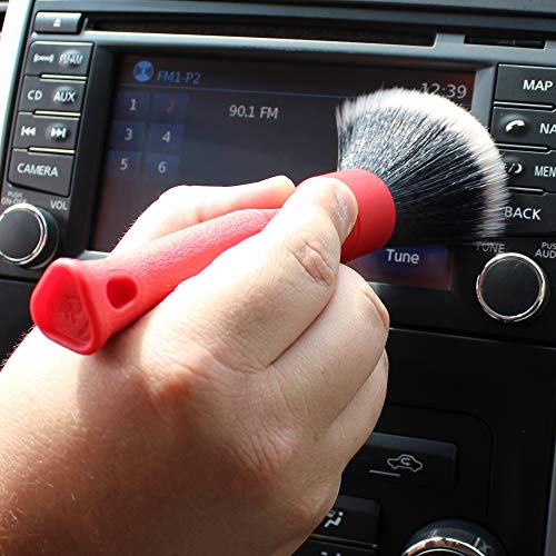 Detail Factory - TriGrip Ultra-Soft Detailing Brush Set - Comfortable Grip and Scratch-Free Cleaning for Exterior, Interior Panels, Emblems, Badges, Gauge Cluster, Infotainment Screen, Red