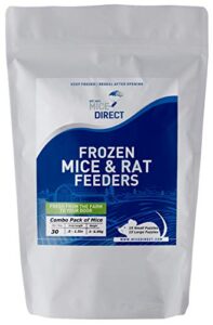 micedirect frozen mice combo pack of 30 small fuzzie & fuzzie feeder mice – 15 small fuzzies & 15 fuzzies - food for corn snakes, ball pythons, & pet reptiles - snake feed supplies