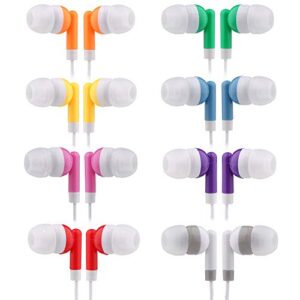 cn-outlet kids bulk earbud headphones 50 pack multi colored, individually bagged, wholesale disposable earphones perfect for school classroom libraries students (50mixed)