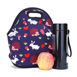 AMARY Reusable Insulated Thermal Neoprene Lunch Tote Food Snacks Bag Carry Case Handbags Small Size for Adults Men Women (Rabbit)