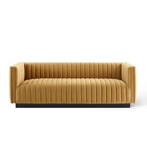Modway Conjure Channel Tufted Upholstered Performance Velvet Sofa in Cognac