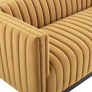 Modway Conjure Channel Tufted Upholstered Performance Velvet Sofa in Cognac