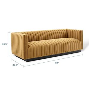 Modway Conjure Channel Tufted Upholstered Performance Velvet Sofa in Cognac