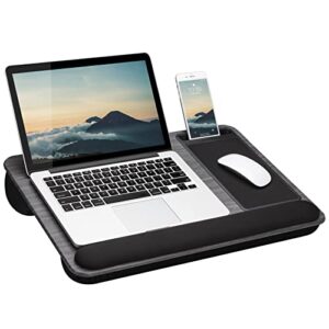 lapgear home office pro lap desk with wrist rest, mouse pad, and phone holder - gray woodgrain - fits up to 15.6 inch laptops - style no. 91595