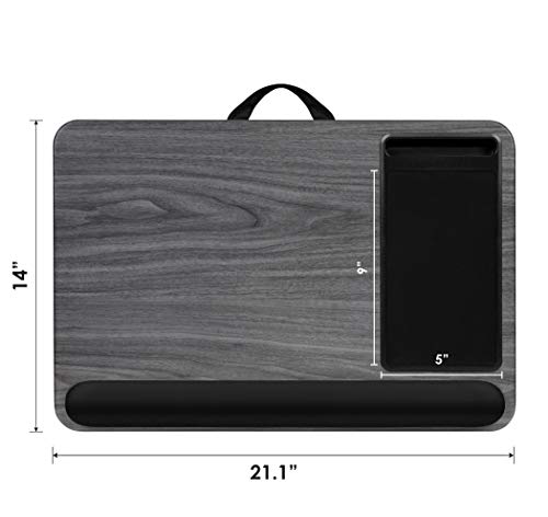 LapGear Home Office Pro Lap Desk with Wrist Rest, Mouse Pad, and Phone Holder - Gray Woodgrain - Fits up to 15.6 Inch Laptops - Style No. 91595