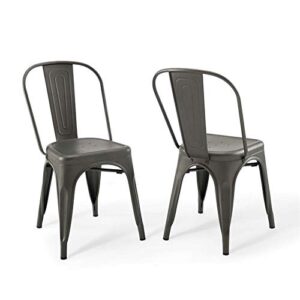 modway promenade industrial modern steel metal bistro dining chairs in gunmetal-set of 2