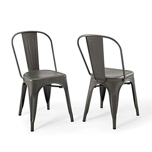 Modway Promenade Industrial Modern Steel Metal Bistro Dining Chairs in Gunmetal-Set of 2